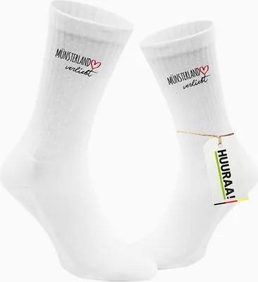 Produktbild von Huuraa Uni Socken Münsterland verliebt 37/41 White Baumwolle Tennissocken Geschenkidee