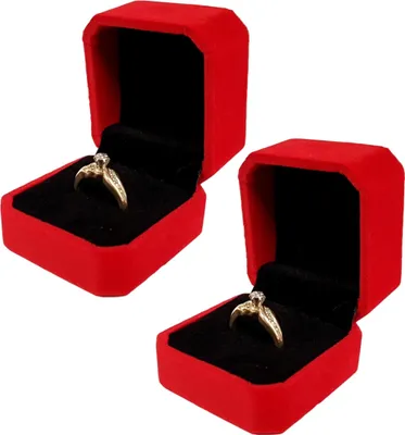 Immagine prodotto di Confezione da 2 astucci per anelli di fidanzamento, astucci per anelli, astucci per anelli di fidanzamento, astucci per gioielli da matrimonio - Scatola regalo per San Valentino, portagioie, astuccio per fedi nuziali, astuccio per gioielli, colore rosso
