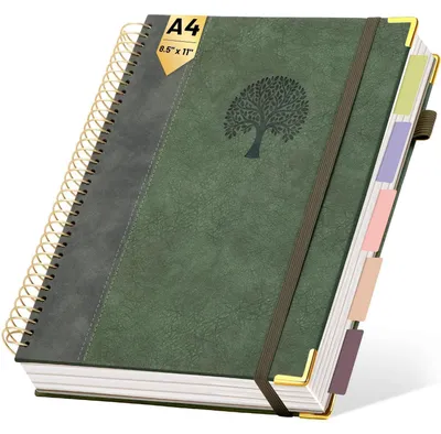 Image de Cahier de notes format A4, quadrillé, 300 pages, couverture rigide, spirale, couleur verte, dimensions 24x29 cm