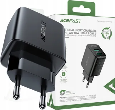 Obrázek produktu pro Acefast Rychlá nabíječka 2Xusb 18W Qc 3.0 Afc Fcp černá