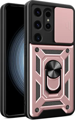 Produktbild von Galaxy S24 Ultra Hülle mit 360° Drehbarer Magnetische Ring Ständer Halter Dia Kameraschutz TPU Bumper Silikon Schutzhülle für Samsung Galaxy S24 Ultra Rosa
