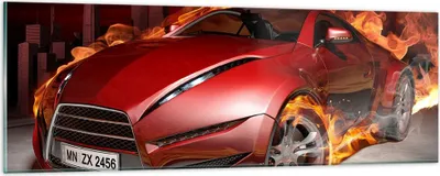 Produktbild von Bilder auf glas - Auto Flammen Rot - 90x30cm - Glasbilder - Wandbilder - Kunstdruck - zum Aufhängen bereit - Wanddekoration aus Glas - Glas Bilder - Wandbild auf Glas - Einteilig - GAB90x30-0200
