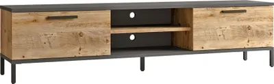 Produktbild von TV Board Lempäälä Lowboard 160 cm Fernsehtisch mit 2 Türen und 2 Ablagefächer Metallbeine Eiche rustikal / Anthrazit