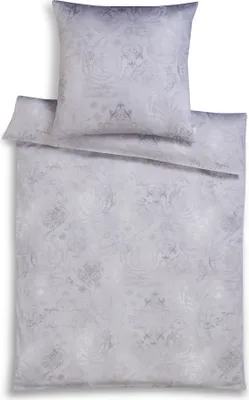 A bedding set, including a duvet cover and a pillowcase, laid flat on a white background.