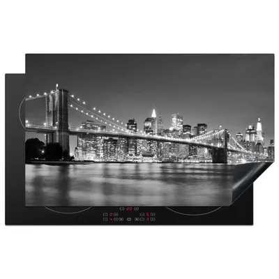 Produktbild von KitchenYeah© Herdabdeckplatte New York - Brücke - Brooklyn - Schwarz und weiß - Architektur , 83x51cm, Küche Deko, Glaskeramikkochfeld Herdabdeckung, Abdeckplatte fùr Kochfeld