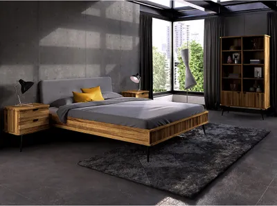 Produktbild von Schlafzimmer Set 4-teilig mit 140x200 cm Bett in Eiche massiv geölt, KABALA-165
