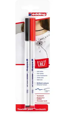 Produktbild von edding 4600 Textilstift - schwarz, rot - 2 Stück - Rundspitze 1 mm - Textilstifte waschmaschinenfest (60 °C) zum Stoff bemalen - Stoffmalstift