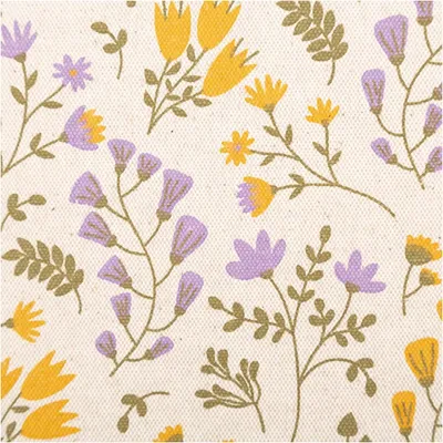 Produktbild von Tischdeckenstoff Meterware Blumen natur lila gelb abwaschbar