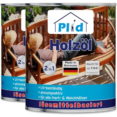Produktbild von Plid Holzöl  2L Farblos für ca. 10m² – Holzschutz & Pflegeöl für Gartenmöbel, Terrassen, Zäune & Außenbereich – Wetterbeständiger Imprägnierung