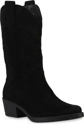 Produktbild von VAN HILL Damen Cowboystiefel Stiefel Stickereien Schuhe 840336, Farbe: Schwarz Velours, Größe: 37
