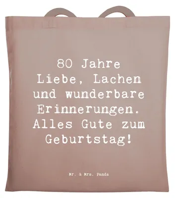 Produktbild von Mr. & Mrs. Panda Einkaufstasche Spruch 80. Geburtstag - Braun Pastell - Geschenk, Lachen, Tote Bag, Uni Tasche, Geburtstagswünsche, wunderbare Erinnerungen, zum