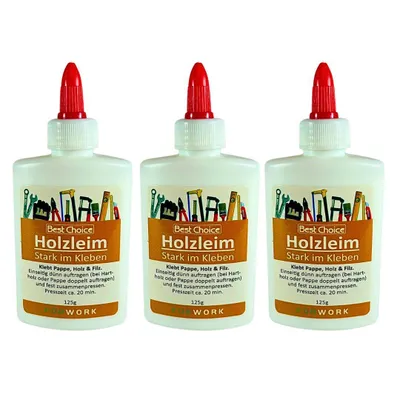 Produktbild von 3x Holzleim Holzkleber Weißleim 125g Werkstattkleber Kleber für Holz Pappe Bastelkleber Stark Haftend
