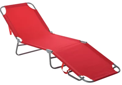 Image de Chaise longue pliable, réglable en 5 positions, 187 x 55 x 24 cm, rouge, tissu Oxford, structure en métal inoxydable, peu encombrante, résistante aux intempéries