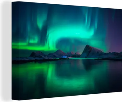 Produktbild von OneMillionCanvasses® - Leinwandbilder - 150x100 cm, Nordlichter - Berge - Norwegen, Wandbilder Kunstdruck Wanddekoration