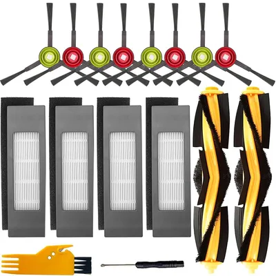 Ersatz-Zubehörset für Ecovacs DEEBOT – 2 Hauptbürsten, 4 Filter, 8 Seitenbürsten