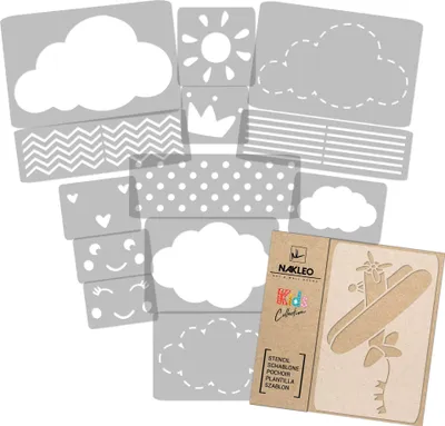 Produktbild von Schablonen Malen für Kinder, 14 Stück Set 9x12 bis 23x34 cm Wolke Himmel, Wiederverwendbare Kunststoff für Kinderzimmer Malvorlage Raumdekoration