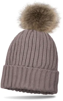 Produktbild von styleBREAKER Kinder Strick Bommelmütze mit Perlrippen Muster und Thermo-Fleece Futter, Winter Strickmütze mit Kunstfell Bommel 04024031