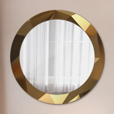 Produktbild von Spiegel Rund mit Aufdruck - Wandspiegel Design Wandmontage – Badspiegel - Gold Abstrakt - Rund: Ø70cm