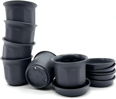 Imagen del producto de Macetas de 6 cm, mini, con platillo, juego de 6 unidades, color gris