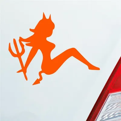 Produktbild von Auto Aufkleber Teufel Teuflisch Sexy Girl Pin Up Devil 12x10 cm Orange Sticker Heckscheibenaufkleber