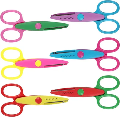 Imagen del producto de Juego de tijeras de corte con 6 tijeras de diferentes diseños, acero inoxidable, varios colores, ideal para la escuela y manualidades