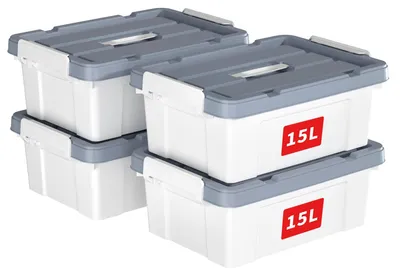 Immagine prodotto di Confezione da 4 contenitori in plastica con coperchio, capacità 15 litri