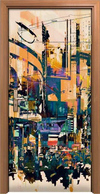 Produktbild von Türposter 90x200 cm Türaufkleber Türtapete Türfolie Klebefolie abstrakt Stadt Straße Stadtlandschafts