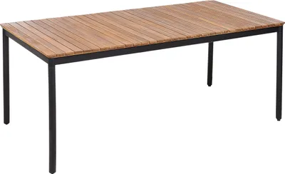 Produktbild von BELIANI Gartentisch Hellbraun Akazienholz 180x90 cm Rechteckig für 6 Personen Schwarze Metallbeine Rustikaler Stil Terrasse Outdoor Esstisch Holztisch