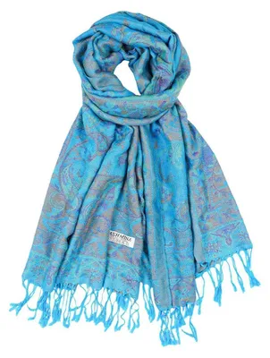 Immagine prodotto di Sciarpa Pashmina da donna, 200x70 cm, motivo Paisley, pavone, colore blu, cotone/poliestere