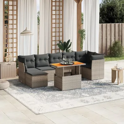 Produktbild von Design 8-tlg. Garten-Sofagarnitur mit Kissen Grau Poly Rattan, Gartenmöbel-Sets 2024 Neu