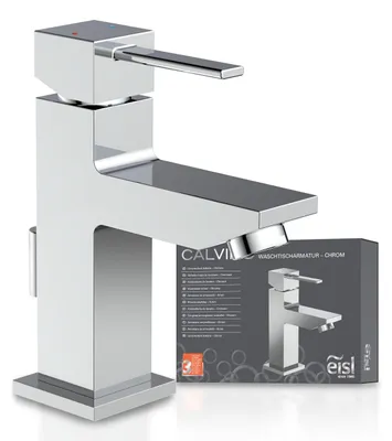 Produktbild von eisl CALVINO Waschtischarmatur mit Zugstange, Wasserhahn Bad mit Ablaufgarnitur Waschbecken, Mischbatterie Waschbecken Chrom