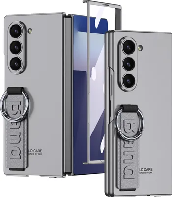 Produktbild von Handyhülle für Samsung Galaxy Z Fold 7 Schlank Hart PC Matt Schutzhülle mit Displayschutz und Riemen Grau