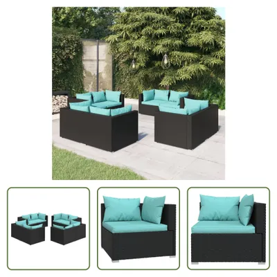 Produktbild von The Living Store 8-tlg. Garten-Lounge-Set mit Kissen Poly Rattan Schwarz