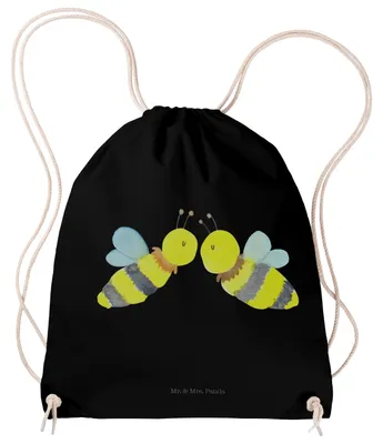 Produktbild von Mr. & Mrs. Panda Jutebeutel Biene Liebe - Schwarz - Geschenk, Sportbeutel, Turnbeutel, wander rucksack, mit kordel, Stoffbeutel