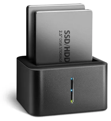 Produktbild von Axagon ADSA-D25 SuperSpeed USB DUAL 2.5" SSD/HDD MINI dock, HDD, SSD, Serial ATA II, Serial ATA III, 2.5", USB 3.2 Gen 1 (3.1 Gen 1) Type micro-B, Schwarz, Aluminium