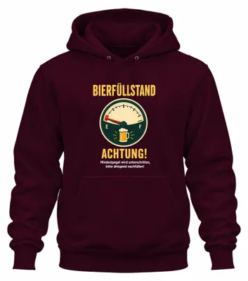 Produktbild von Bierfüllstand Achtung Lustig Party Saufen Vatertag Feiern Hoodie Kapuzenpullover, Burgundy, L