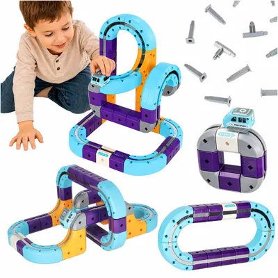 Image de Blocs magnétiques de construction, circuit de course pour voitures, 54 pièces