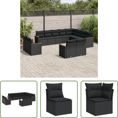 Produktbild von The Living Store 12-tlg. Garten-Sofagarnitur mit Kissen Schwarz Poly Rattan