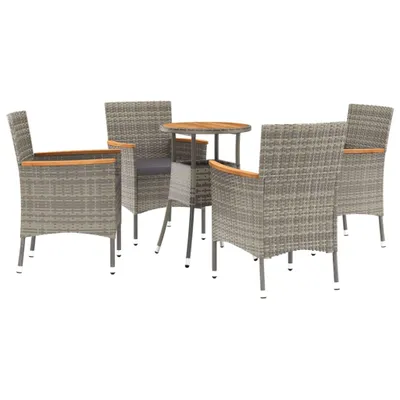 Produktbild von 5-tlg. Garten-Bistro-Set mit Kissen Grau Poly Rattan