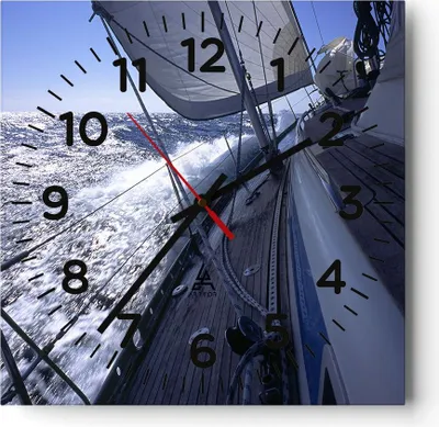 Produktbild von Wanduhr - Quadrat - Glasuhr - Boot Ozean Reise Yacht - 30x30cm - Schleichendes Uhrwerk - Lautlos - zum Aufhängen bereit - Dekoration Modern - Wanddekoration aus Glas - C4AC30x30-0373