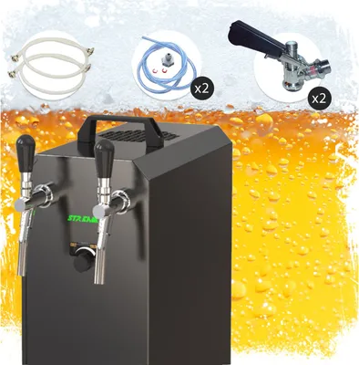 Produktbild von Komplett Set - Zapfanlage, Bierzapfanlage STREAM 50K mit Luftpumpe Bierkoffer, Durchlaufkühler 2-leitig Trockenkühler, bis zu 55 Liter/h - BLACK EDITION, Zapfkopf:Kombi,Zapfkopf 2:Kombi