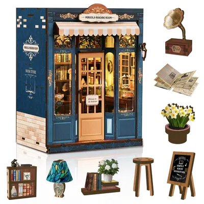 Book Nook Kit Oldtimer-Werkstatt, LED, Holz, 1 Stück