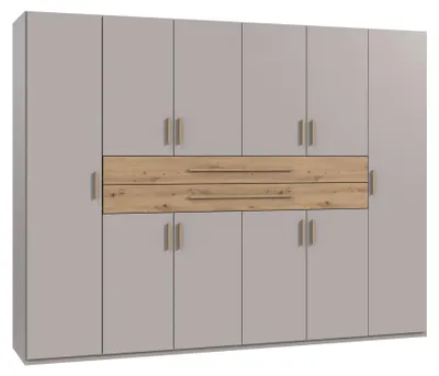 Productafbeelding van Draaideurkledingkast, 270 cm, beige/grijs, met lades en handgrepen van eikenhout "Artisan" / 22642
