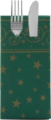 Produktbild von Sovie HORECA Weihnachtsbesteckserviette Liam in Grün aus Linclass® Airlaid 40 x 40 cm, 100 Stück - Weihnachtssterne Ornamente