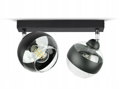 Obrázek produktu pro LUXOLAR Led stropní svítidlo 2 plameny - Stropní svítidlo otočné černé E27 60W - Závěsné svítidlo do obývacího pokoje, kuchyně - Černé průhledné skleněné koule