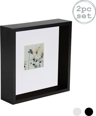 Produktbild von Nicola Spring 2 Stück 6 x 6 3D-Schatten-Tief Box Photo Frame Set - Craft Anzeigen Bilderrahmen mit 2 x 2-Halterung - Schwarz