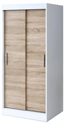 Produktbild von Schiebetürenschrank 90x200cm - Weiß Matt & Sonoma Eiche - Kleiderschrank GOLD - mit 5 Einlegeböden & 2 Kleiderstangen