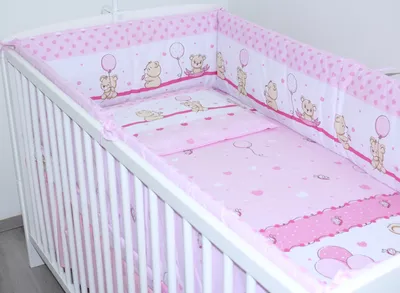 Produktbild von PRIMAWELA Nestchen 420 cm Bettumrandung Babybett Baby Kinder Nest Kopfumrandung 3. SWEET Bärchen Rosa