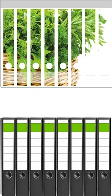 Produktbild von Wallario 8 Stück schmale Ordner inkl. Klebeetiketten mit Motive Korb voller Kräuter in der Küche -  Set mit Rückenschildern / Ordnerrücken Stickern