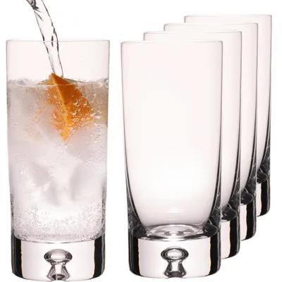 Produktbild von IMPERIAL Longdrinkgläser 370ml – 6er Set Trinkgläser aus Crystalline Glas – Serie "Lissabon" – Wassergläser mit Luftblase im Boden Handmade